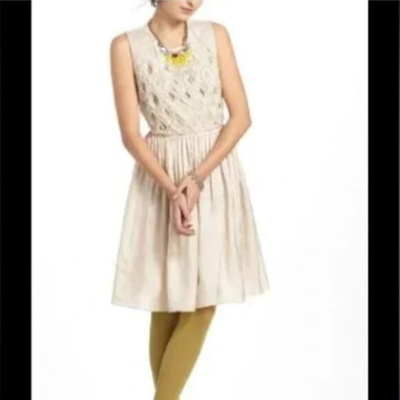 Anthropologie Moulinette Soeurs Angelic Cream Beaded Silk Dress Embroidered Sz 4 - Picture 16 of 16